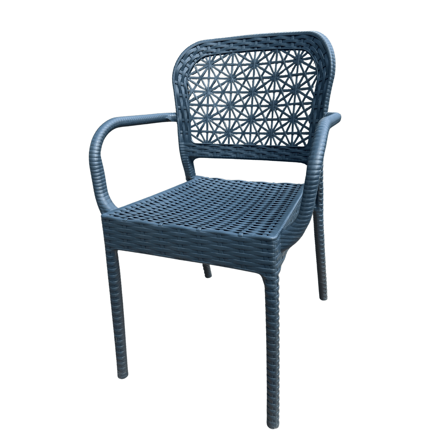 Ares Resin Rattan-Style Armchair – Stackable, Weather-Resistant Indoor/Outdoor Chair for Patio or Dining room – Navy Blue