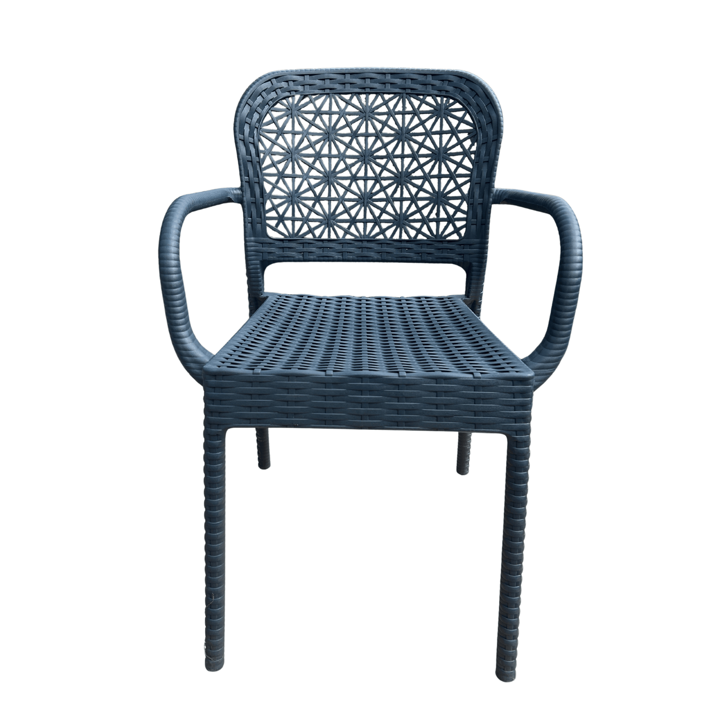 Ares Resin Rattan-Style Armchair – Stackable, Weather-Resistant Indoor/Outdoor Chair for Patio or Dining room – Navy Blue