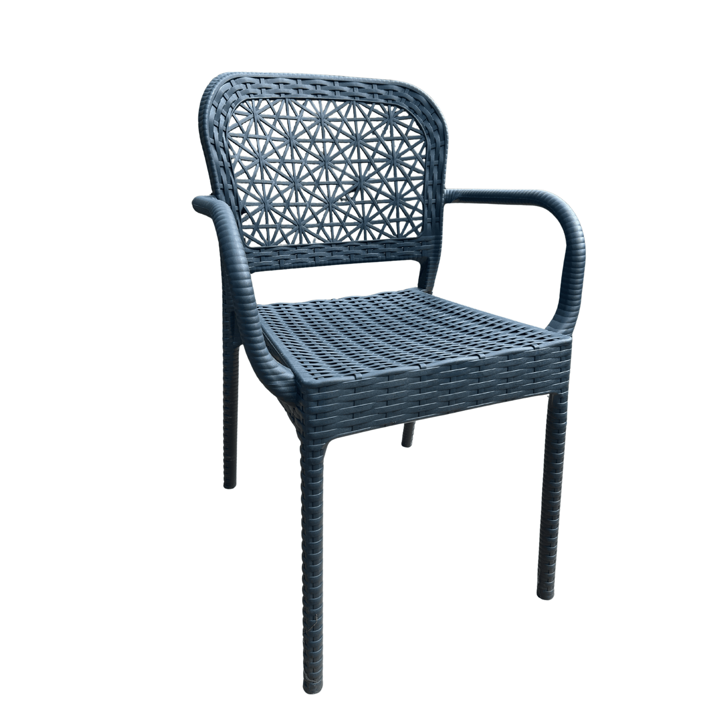 Ares Resin Rattan-Style Armchair – Stackable, Weather-Resistant Indoor/Outdoor Chair for Patio or Dining room – Navy Blue