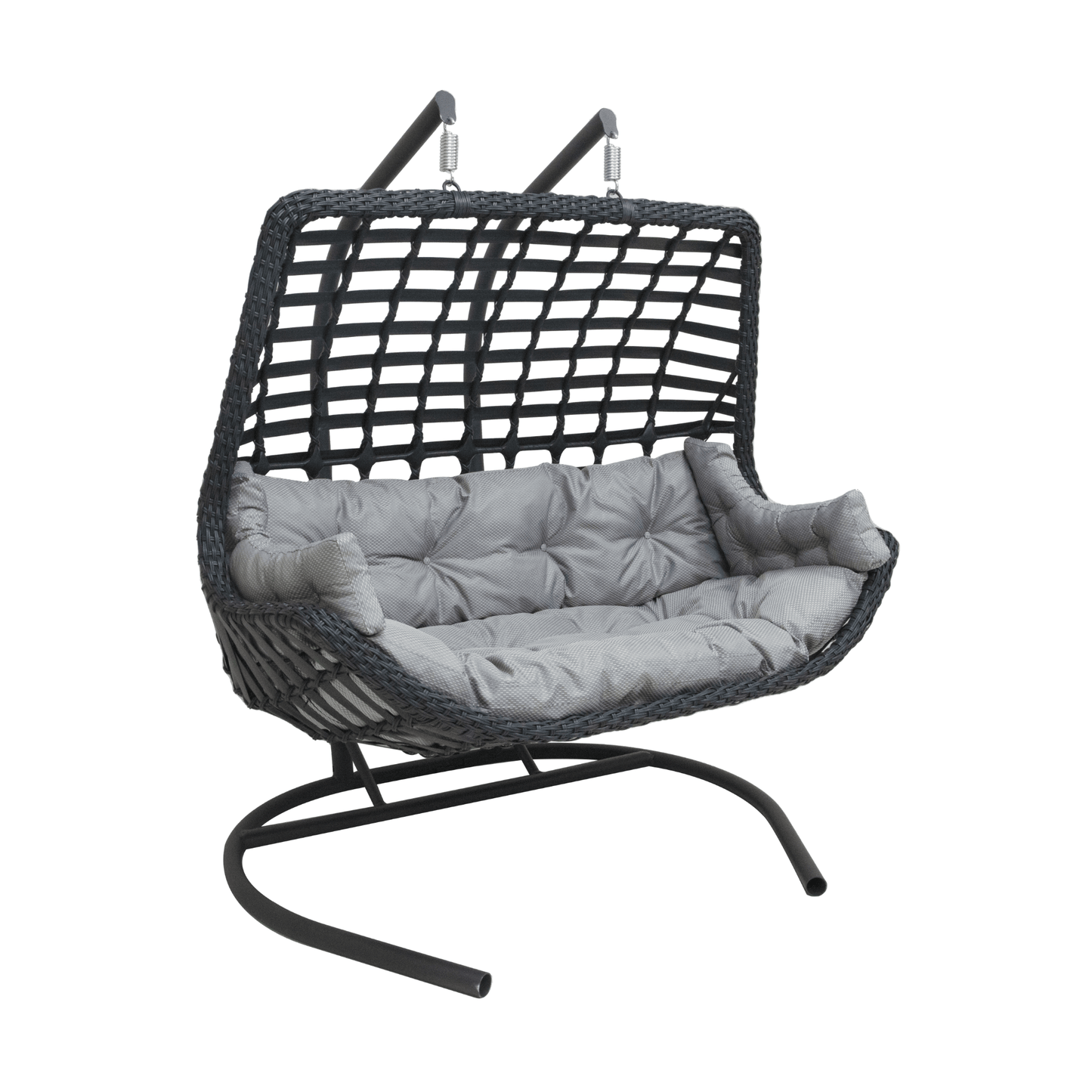 Balina Hanging Swing Chair for Two – Rattan-Style Egg Chair with Stand & Cushions, Indoor/Outdoor Double Seat