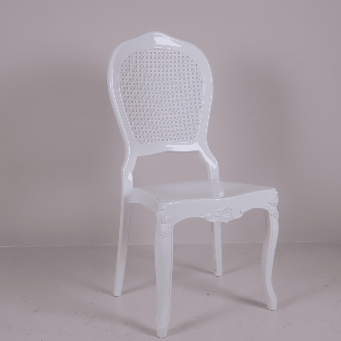 Diva A: White Resin Dining & Event Chair – Classic Cane Back, Stackable, Durable & Easy-Clean, 150 kg Capacity