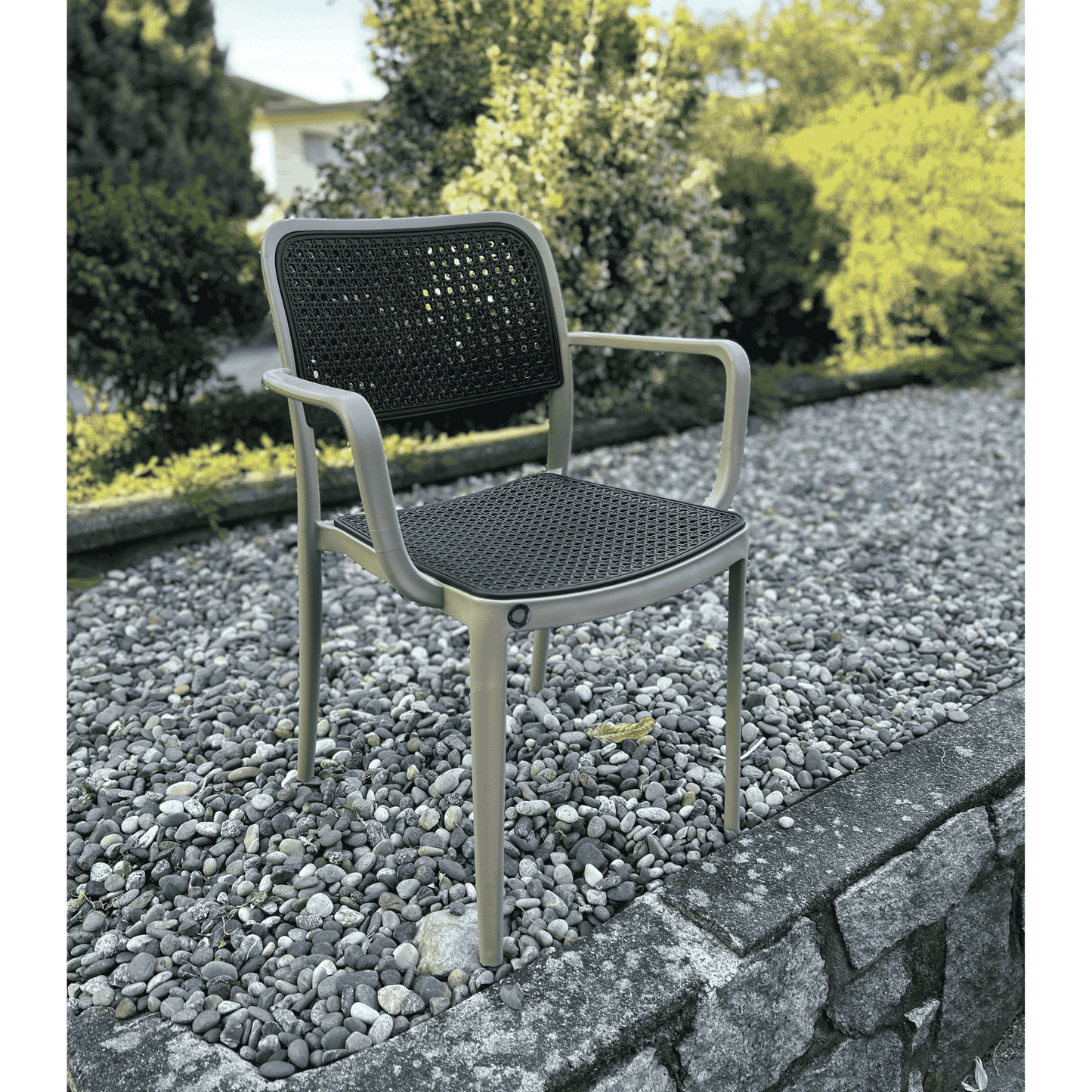 Elegant Loft Armchair – Two-Tone Matte Olive Green Frame with a Black Seat – Indoor/Outdoor Modern Chair for Dining Room, Patio, Balcony, Cafe or Terrace