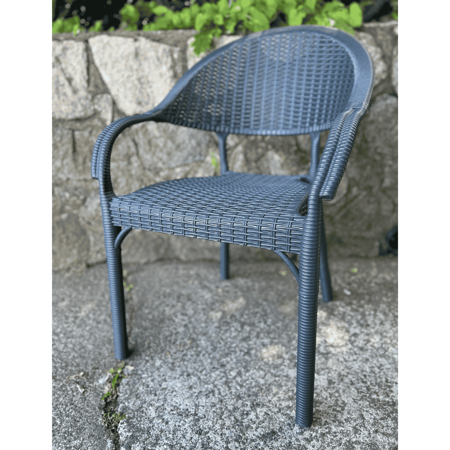 Eylul Navy Resin Armchair with Woven-Style Back – Indoor/Outdoor, Stackable & Weather-Resistant