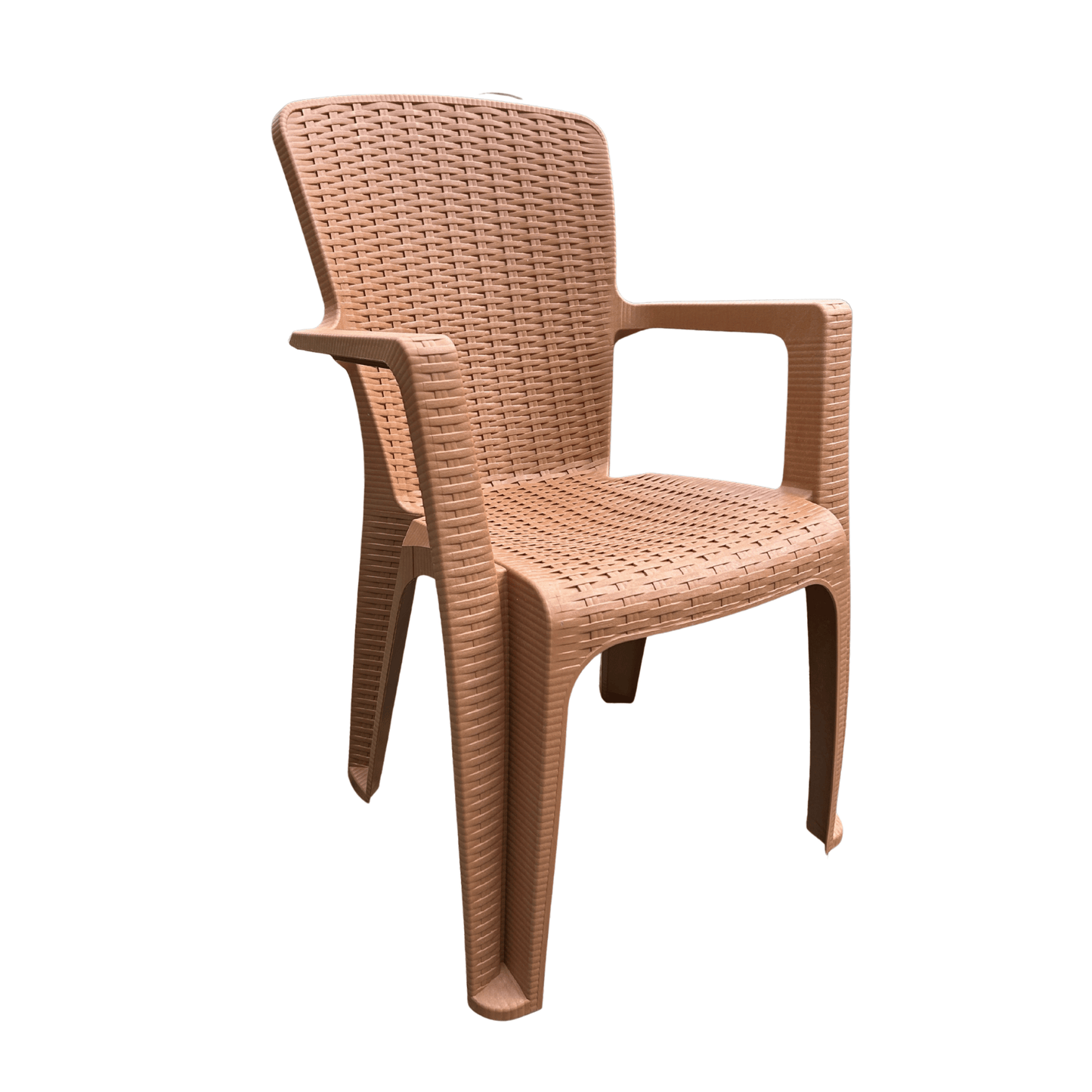 Terracotta Brown Rattan-Style Resin Armchair – Indoor/Outdoor, Stackable & Durable