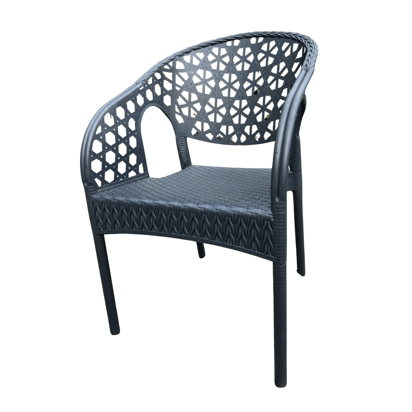 Lotus Armchair – Navy Blue Resin Armchair – Decorative Cut-Out Back, Stackable Indoor/Outdoor Seating