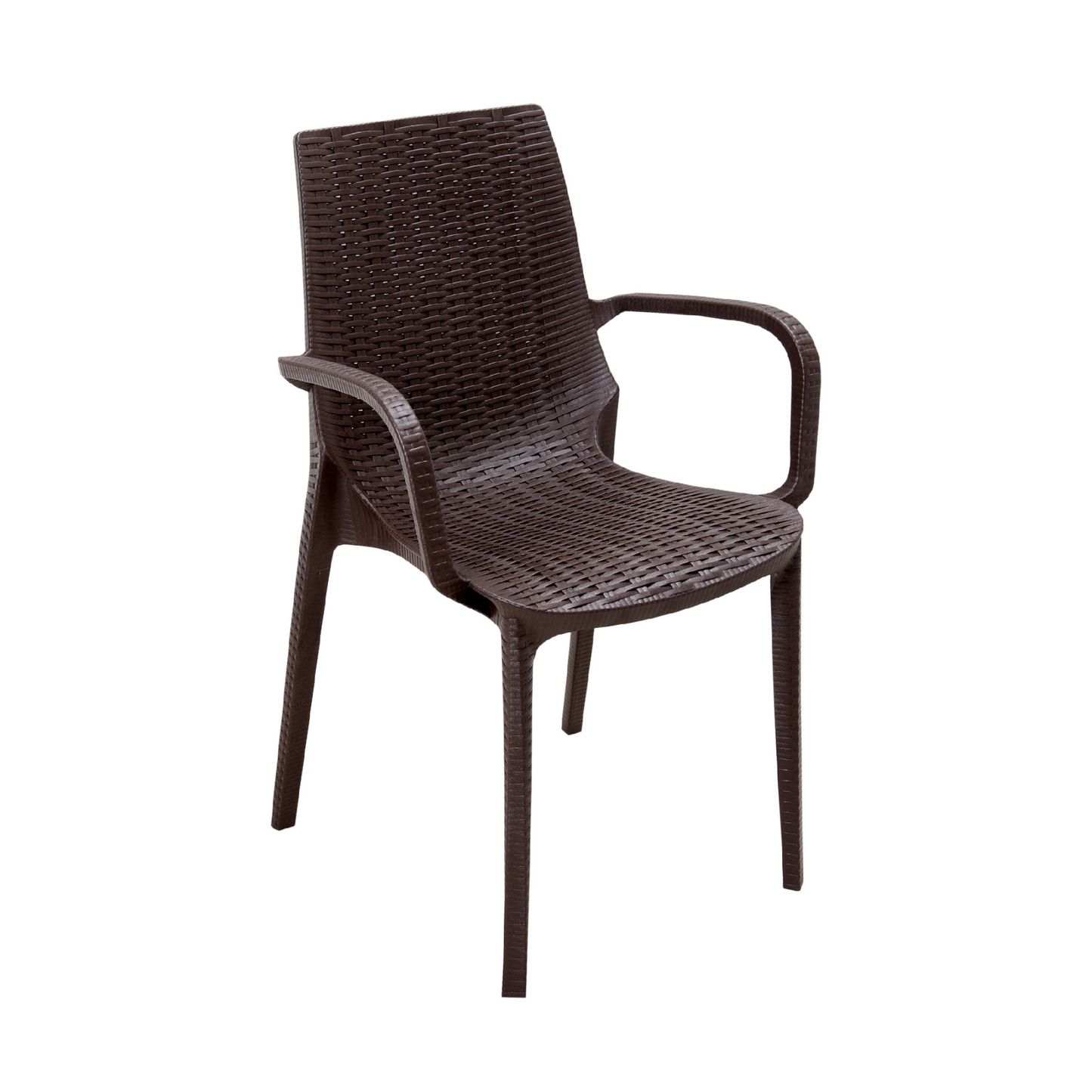 Dark Brown Rattan-Style Resin Armchair – Indoor/Outdoor, Stackable and Weather-Resistant