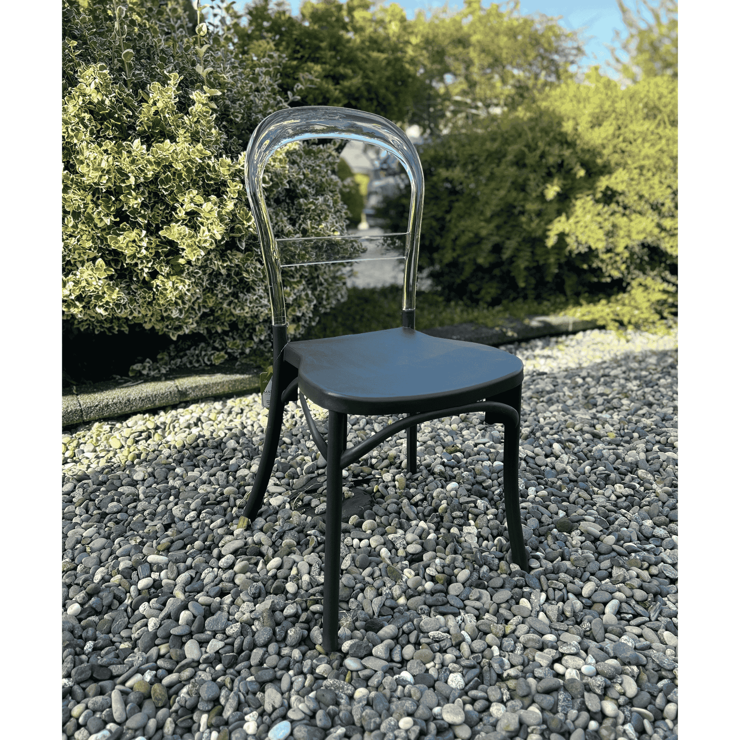 Viktor Chair – Model 8 | Dark Navy Seat with Transparent Back | Minimalist Indoor/Outdoor Chair for Kitchen, Dining, or Terrace