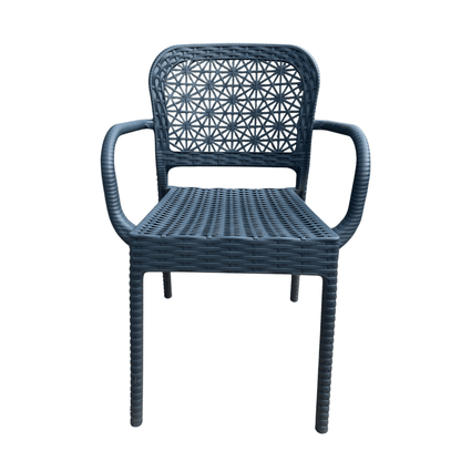 Ares Resin Rattan-Style Armchair – Stackable, Weather-Resistant Indoor/Outdoor Chair for Patio or Dining room – Navy Blue
