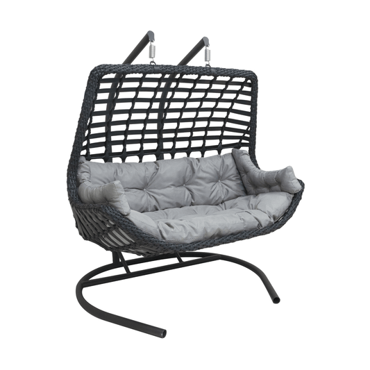 Balina Hanging Swing Chair for Two – Rattan-Style Egg Chair with Stand & Cushions, Indoor/Outdoor Double Seat