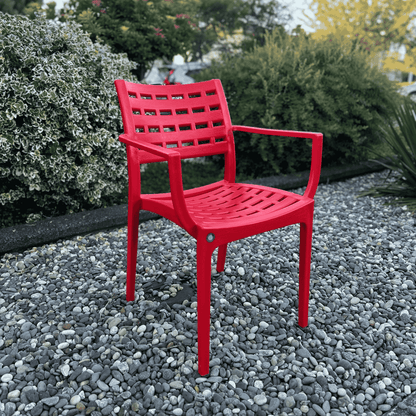 Coffeehouse Armchair – Indoor/Outdoor Lounge Chair in Black or Red, Casual Café-Style Seating