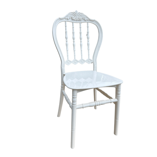 Elegant White Chiavari Chair (Karmen-7) – For Kitchen, Dining Room, Events, Restaurants & Cafes