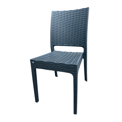 Elit Dark Navy Wicker-Style Resin Dining Chair – Lightweight, Stackable and Weather-Resistant Indoor/Outdoor Patio Chair