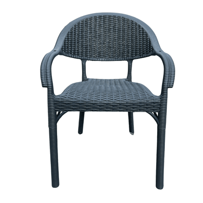 Eylul Navy Resin Armchair with Woven-Style Back – Indoor/Outdoor, Stackable & Weather-Resistant