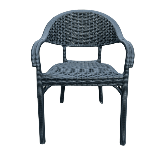 Eylul Navy Resin Armchair with Woven-Style Back – Indoor/Outdoor, Stackable & Weather-Resistant