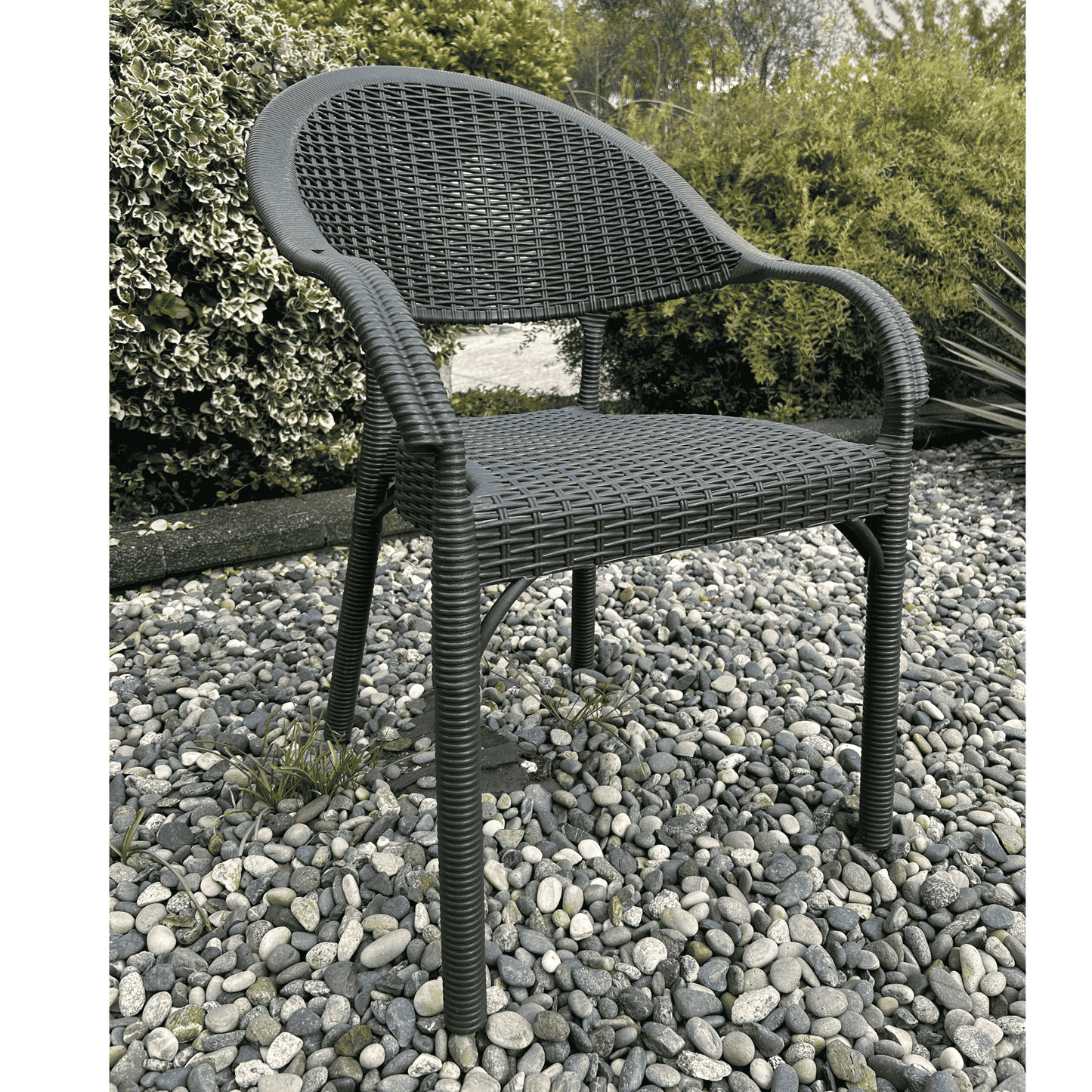 Eylul Navy Resin Armchair with Woven-Style Back – Indoor/Outdoor, Stackable & Weather-Resistant