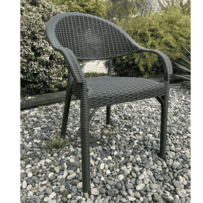 Eylul Navy Resin Armchair with Woven-Style Back – Indoor/Outdoor, Stackable & Weather-Resistant