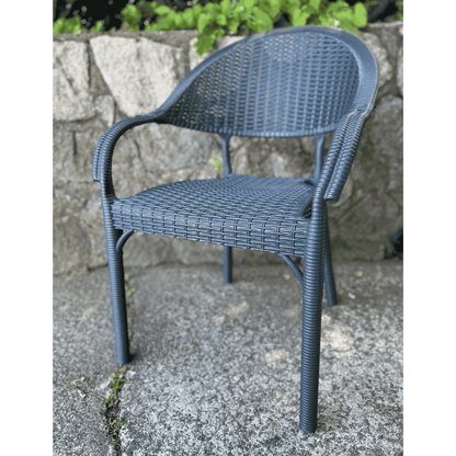 Eylul Navy Resin Armchair with Woven-Style Back – Indoor/Outdoor, Stackable & Weather-Resistant