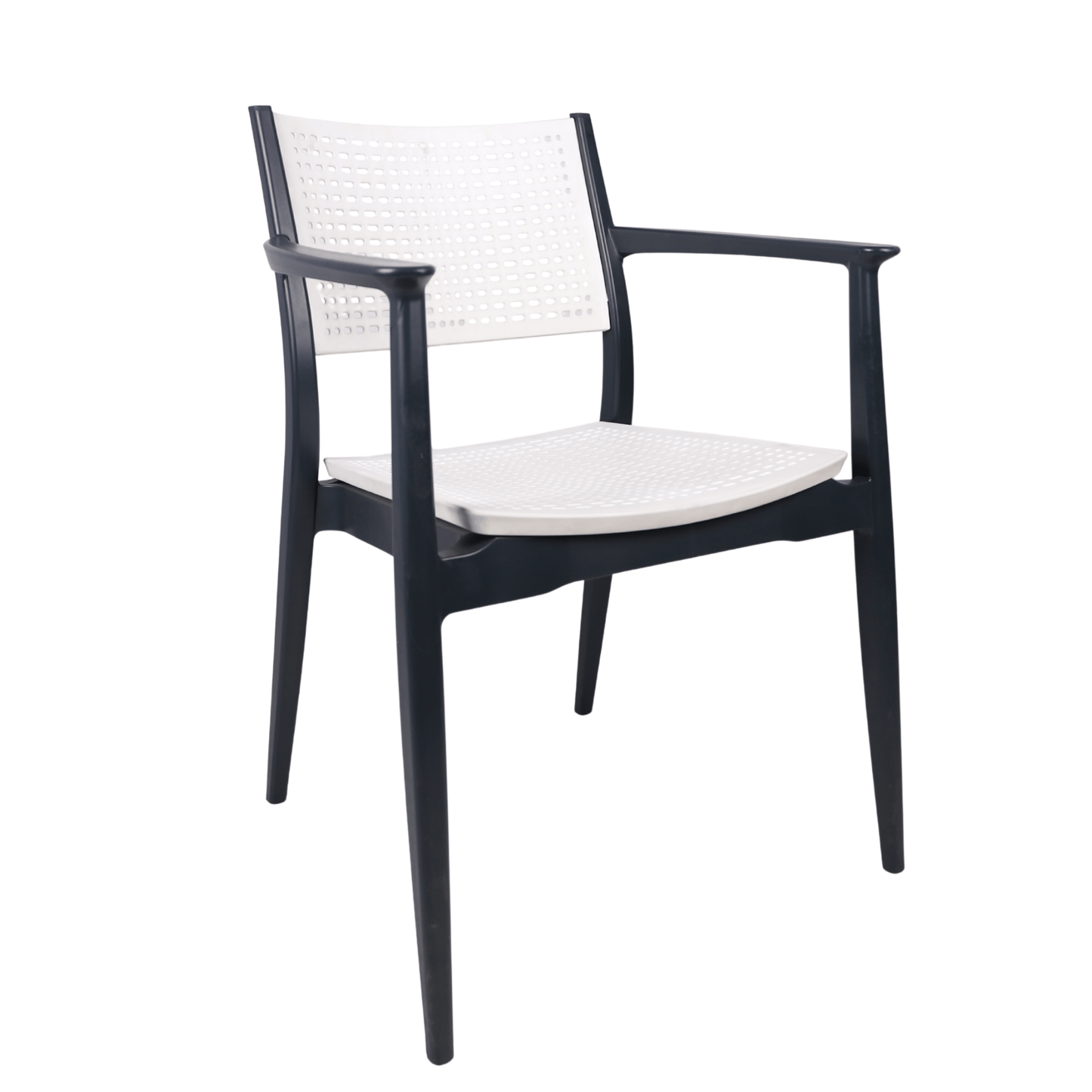 Irmak Two-Tone Resin Armchair (Navy Frame / White Seat) – Indoor/Outdoor, Stackable and Weather-Resistant