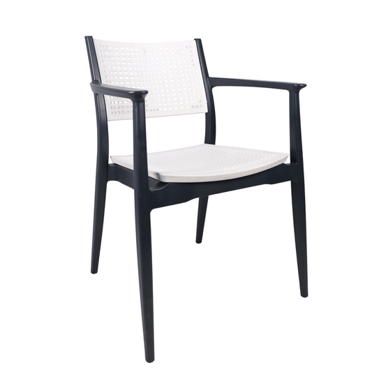 Irmak Two-Tone Resin Armchair (Navy Frame / White Seat) – Indoor/Outdoor, Stackable and Weather-Resistant