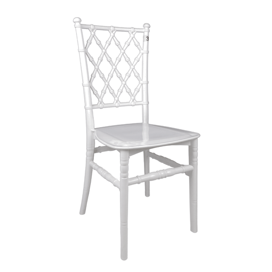 Karmen-3: White Resin Dining & Event Chair – Elegant Lattice Back, Stackable, 450 kg Capacity, Durable & Easy-Clean