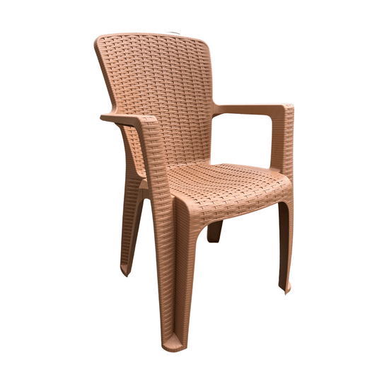Terracotta Brown Rattan-Style Resin Armchair – Indoor/Outdoor, Stackable & Durable