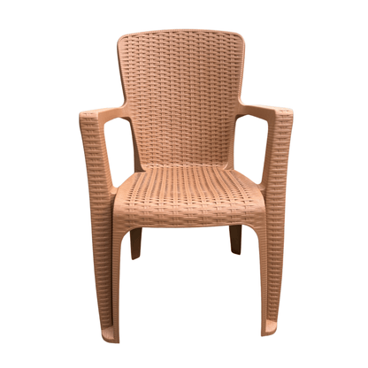 Terracotta Brown Rattan-Style Resin Armchair – Indoor/Outdoor, Stackable & Durable