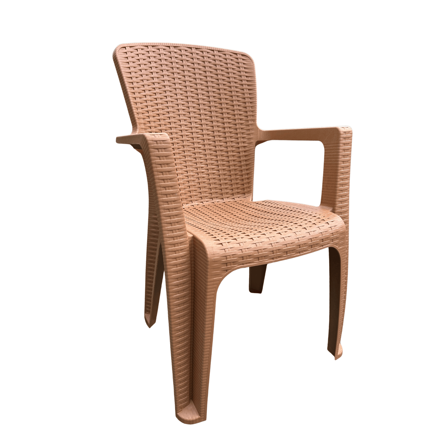 Terracotta Brown Rattan-Style Resin Armchair – Indoor/Outdoor, Stackable & Durable