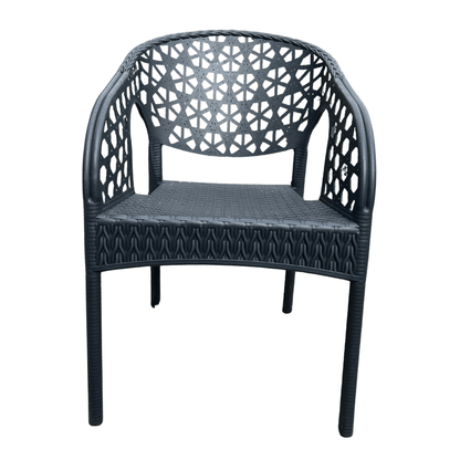 Lotus Armchair – Navy Blue Resin Armchair – Decorative Cut-Out Back, Stackable Indoor/Outdoor Seating