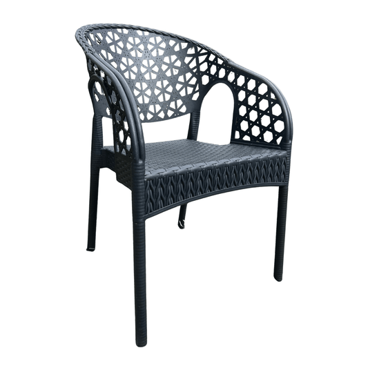 Lotus Armchair – Navy Blue Resin Armchair – Decorative Cut-Out Back, Stackable Indoor/Outdoor Seating