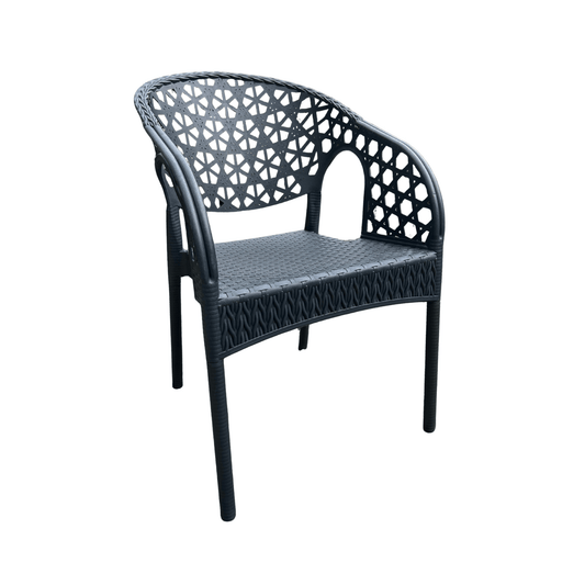 Lotus Armchair – Navy Blue Resin Armchair – Decorative Cut-Out Back, Stackable Indoor/Outdoor Seating