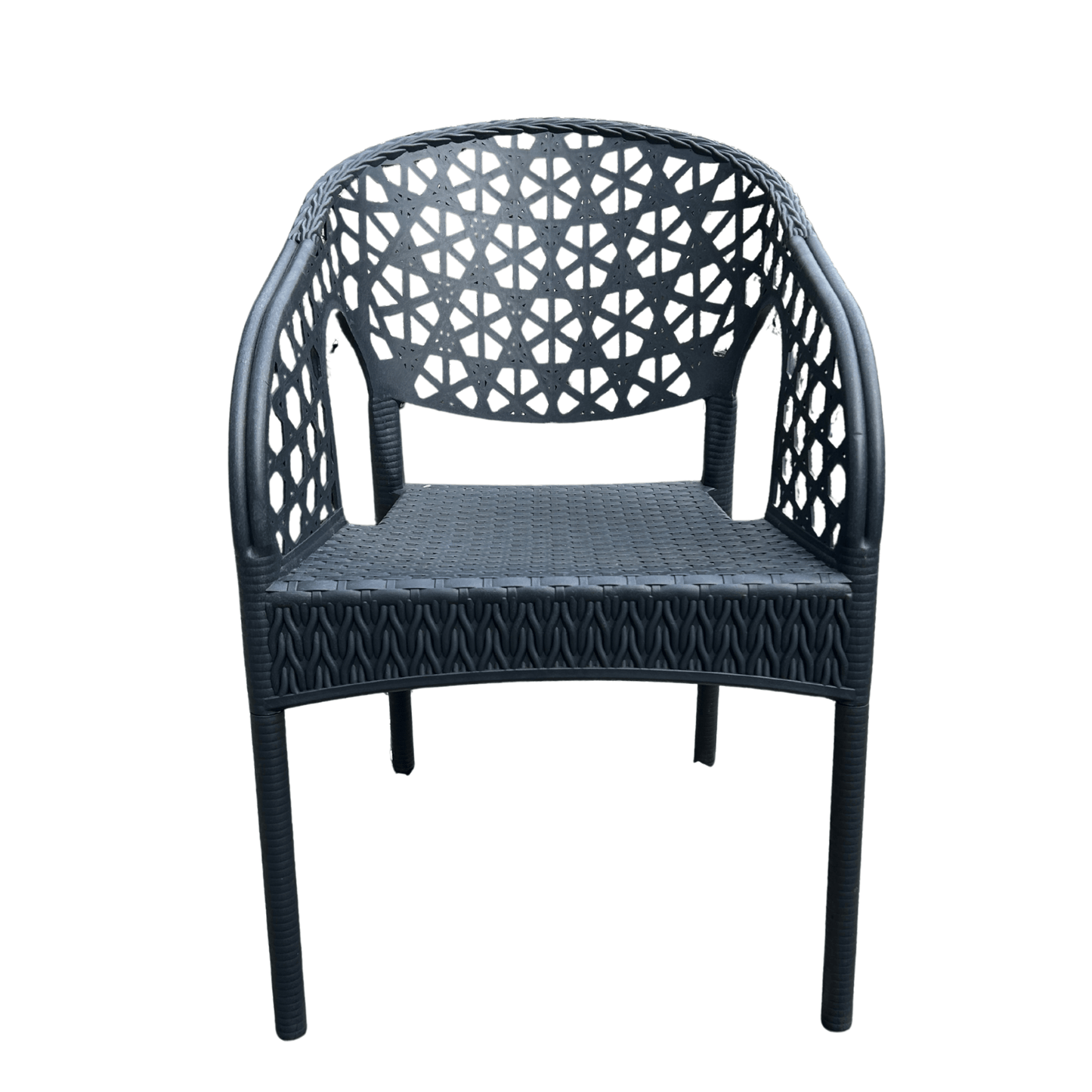 Lotus Armchair – Navy Blue Resin Armchair – Decorative Cut-Out Back, Stackable Indoor/Outdoor Seating