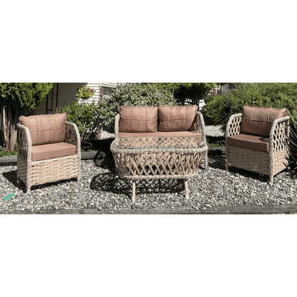 Marbella Patio Set – 4-Piece Outdoor Rattan-Style Lounge Set with Waterproof Cushions – Sofa, 2 Armchairs & Coffee Table