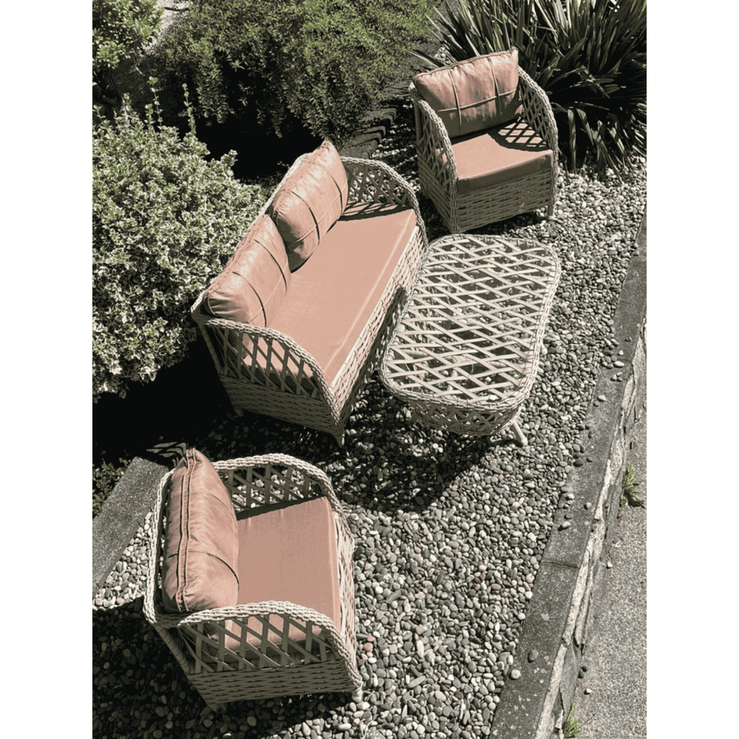 Marbella Patio Set – 4-Piece Outdoor Rattan-Style Lounge Set with Waterproof Cushions – Sofa, 2 Armchairs & Coffee Table