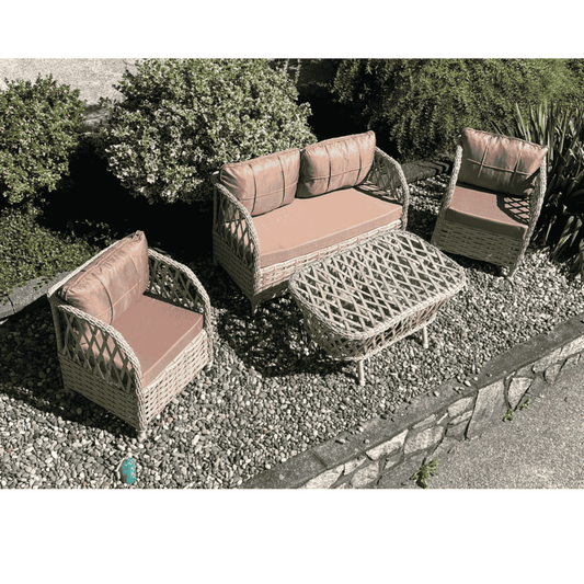 Marbella Patio Set – 4-Piece Outdoor Rattan-Style Lounge Set with Waterproof Cushions – Sofa, 2 Armchairs & Coffee Table