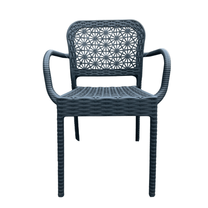 Navy Blue Wicker-Style Resin Armchair – Lightweight, Stackable & Weather-Resistant for Indoor/Outdoor Patio & Dining