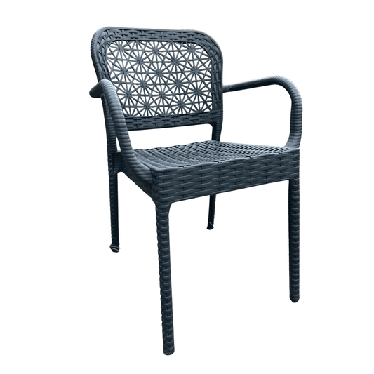 Navy Blue Wicker-Style Resin Armchair – Lightweight, Stackable & Weather-Resistant for Indoor/Outdoor Patio & Dining