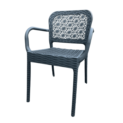 Navy Blue Wicker-Style Resin Armchair – Lightweight, Stackable & Weather-Resistant for Indoor/Outdoor Patio & Dining