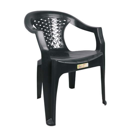 Tusem Charcoal Resin Woven-Back Armchair – Lightweight, Durable Indoor/Outdoor Seating