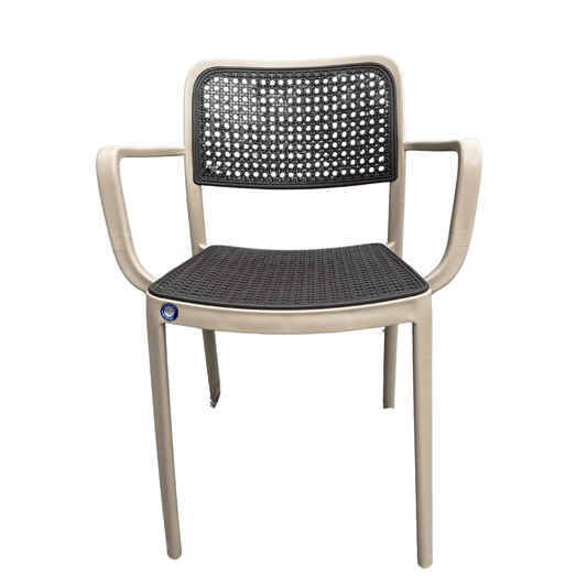 Two-Tone Resin Armchair (Olive Frame / Black Seat) – Indoor/Outdoor, Stackable and Weather-Resistant
