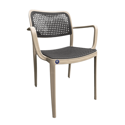 Two-Tone Resin Armchair (Olive Frame / Black Seat) – Indoor/Outdoor, Stackable and Weather-Resistant