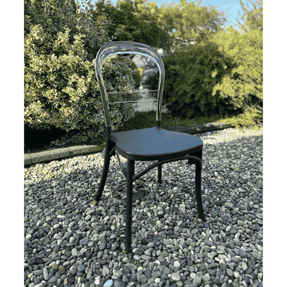 Viktor Chair – Model 8 | Dark Navy Seat with Transparent Back | Minimalist Indoor/Outdoor Chair for Kitchen, Dining, or Terrace