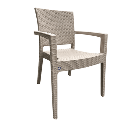 Zeus Grey Resin Wicker-Style Armchair with Metal Frame – Heavy-Duty, Stackable, Indoor/Outdoor